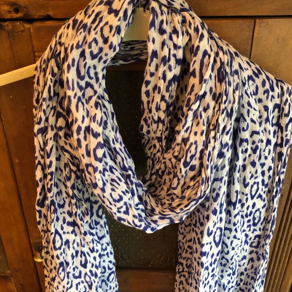 Blue Gauze Leopard Print Scarf